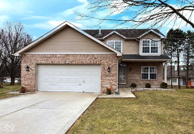 view of front of home featuring a garage and a front lawn