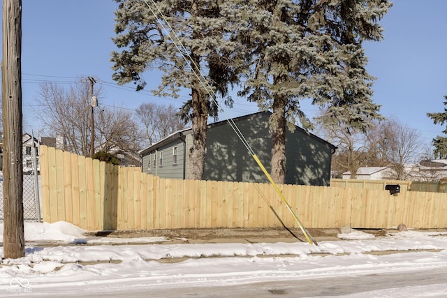 view of snow covered exterior