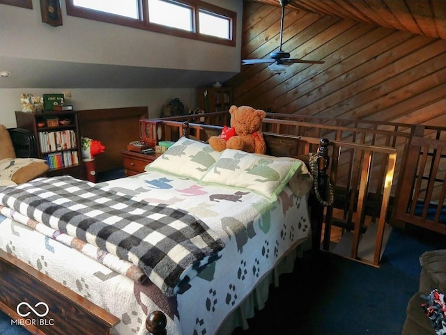 carpeted bedroom featuring vaulted ceiling