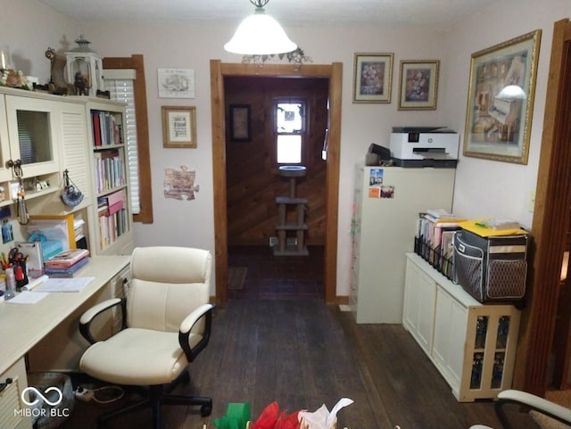 home office featuring dark wood-type flooring