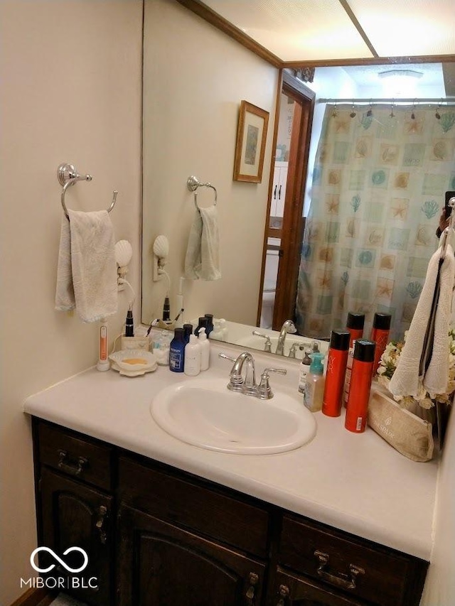 bathroom with vanity and walk in shower