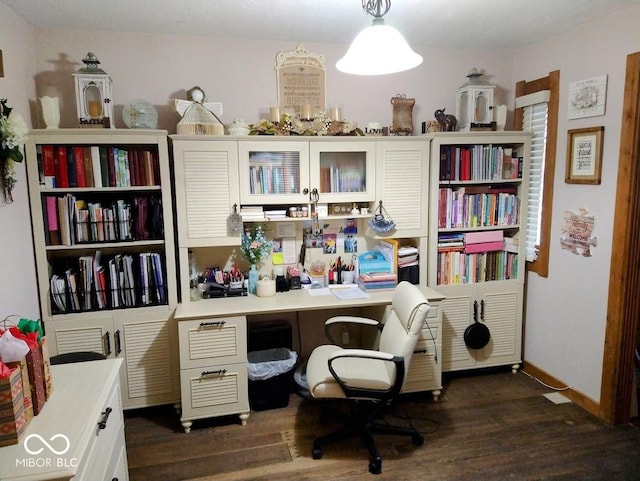 office area with dark wood-type flooring