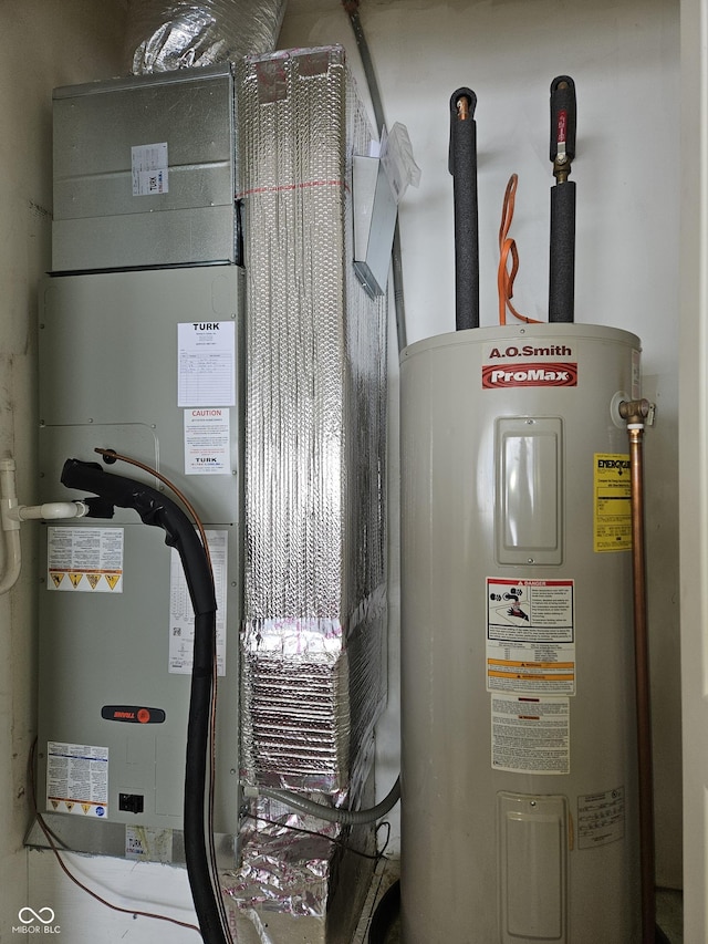 utilities featuring electric water heater and heating unit