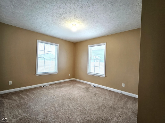 carpeted empty room with a textured ceiling and plenty of natural light