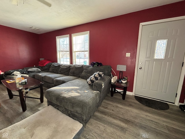 living room with hardwood / wood-style flooring