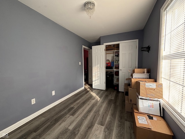 bedroom with a closet and dark hardwood / wood-style floors