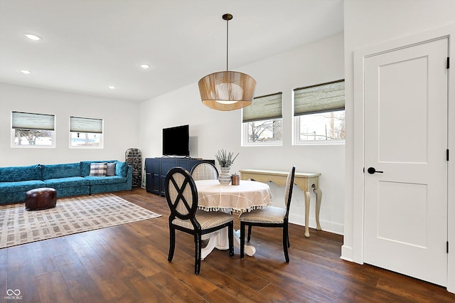 dining room with dark hardwood / wood-style flooring and a wealth of natural light