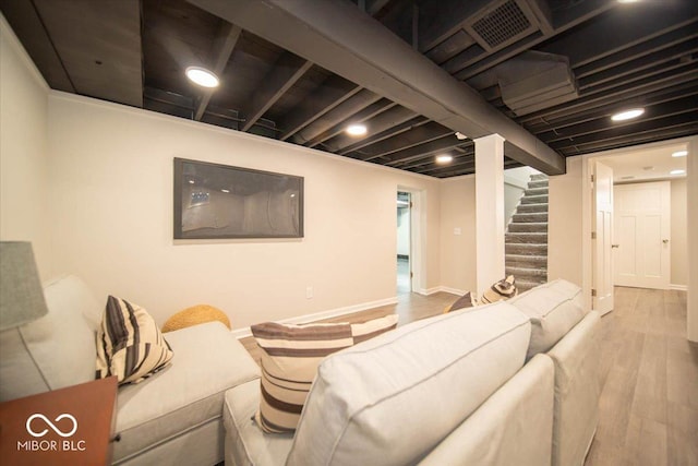 living room with light wood-type flooring