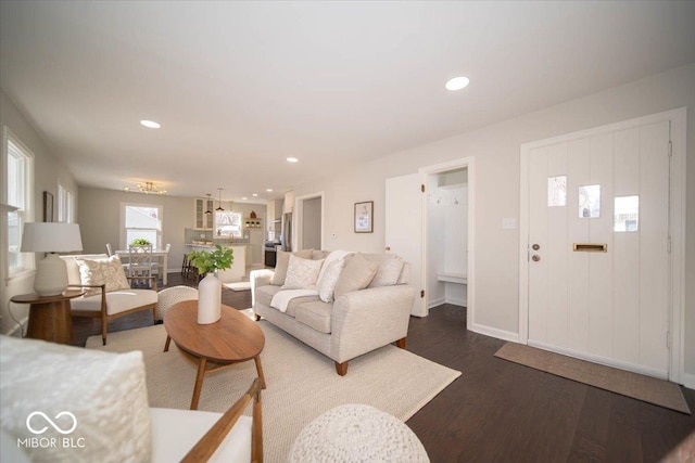 living room featuring dark hardwood / wood-style floors