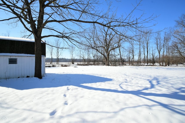 view of yard layered in snow