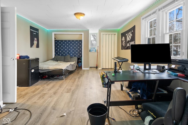 bedroom with light hardwood / wood-style flooring