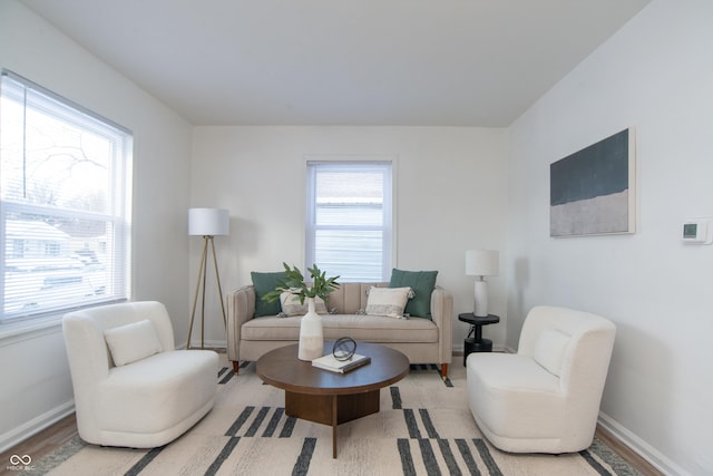 living room with light hardwood / wood-style flooring