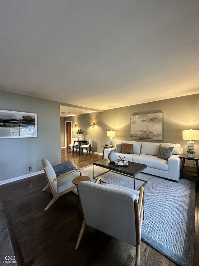 living room with dark hardwood / wood-style floors