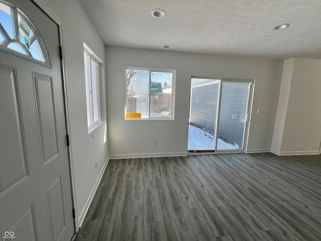 foyer entrance with a textured ceiling, dark hardwood / wood-style flooring, and plenty of natural light