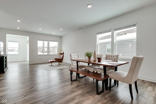 dining space featuring hardwood / wood-style flooring