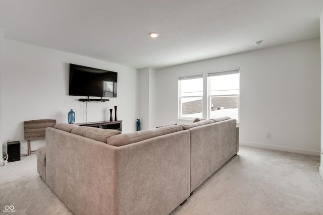 living room with light colored carpet