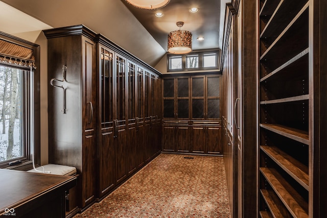 spacious closet with lofted ceiling