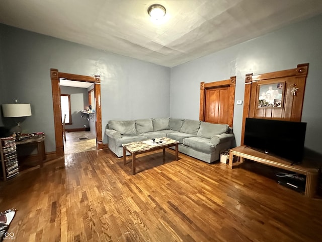 living room with hardwood / wood-style floors