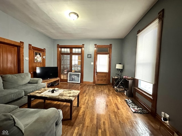 living room with hardwood / wood-style flooring