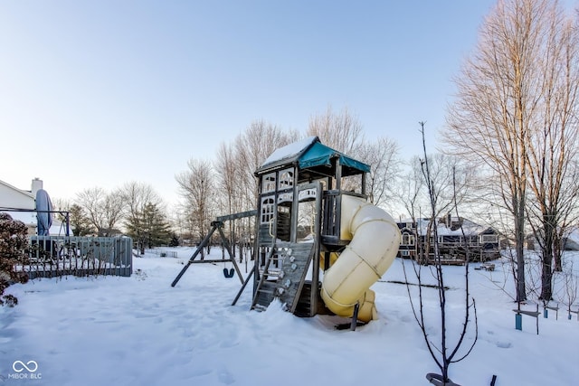 view of snow covered playground