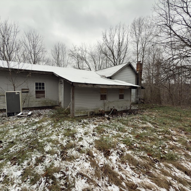 view of snow covered exterior