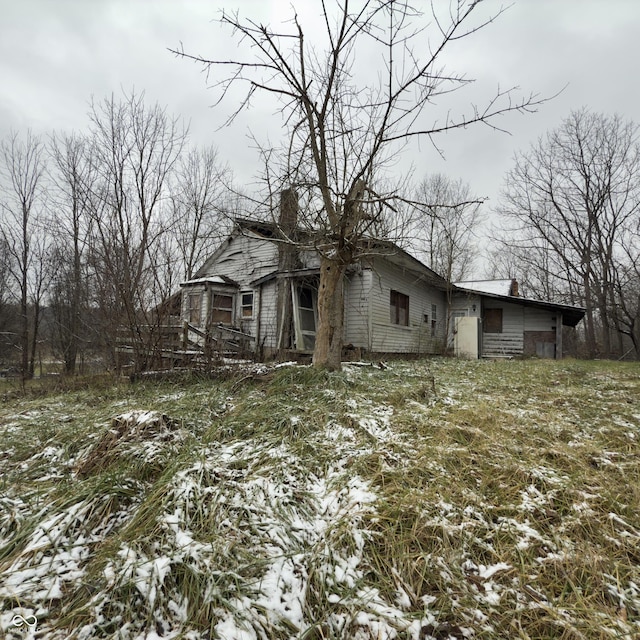 view of snow covered exterior