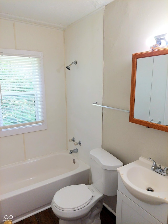 full bathroom featuring shower / tub combination, vanity, and toilet