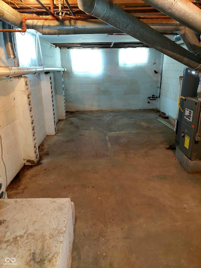 basement featuring heating unit