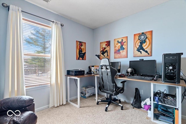 view of carpeted home office