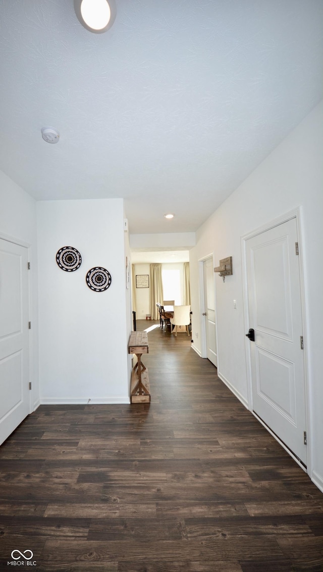 corridor featuring dark wood-type flooring