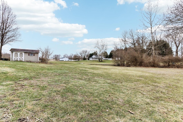 view of yard with a shed