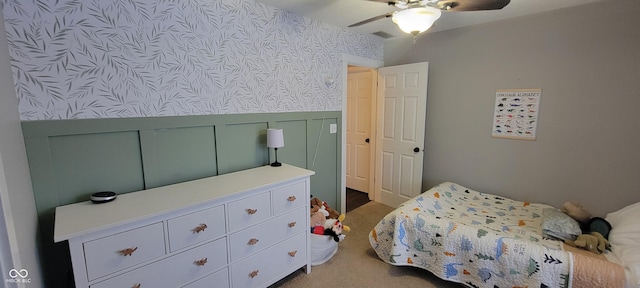 bedroom featuring carpet floors and ceiling fan