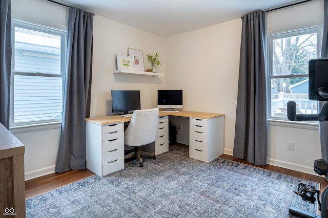 home office with light wood-type flooring