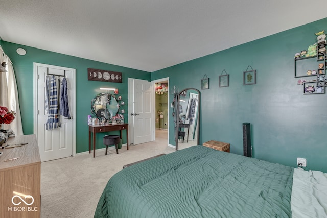 bedroom with carpet floors and a closet