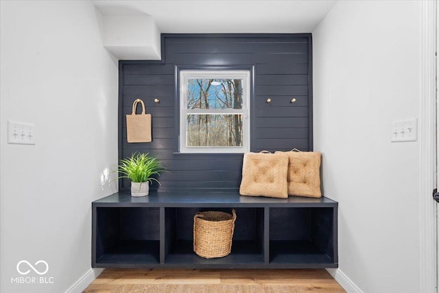 mudroom with hardwood / wood-style flooring