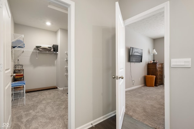 interior space featuring light colored carpet