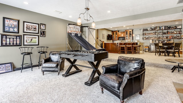 8526 Oakmont Ln, Indianapolis, IN 46260 - rec room with indoor bar and carpet flooring