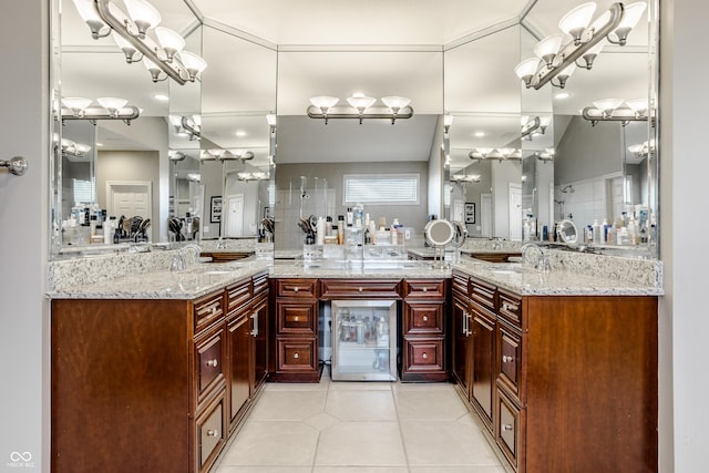 8526 Oakmont Ln, Indianapolis, IN 46260 - bathroom with vanity, beverage cooler, and tile patterned flooring