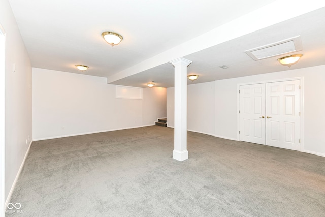 basement with carpet