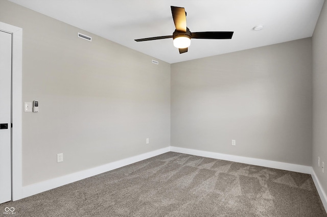 empty room with carpet flooring and ceiling fan