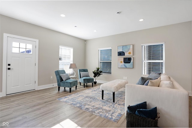 living room featuring light wood-type flooring