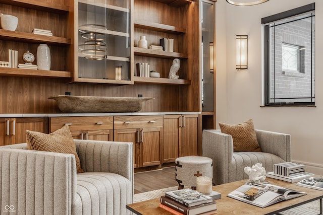 interior space with dark wood-type flooring