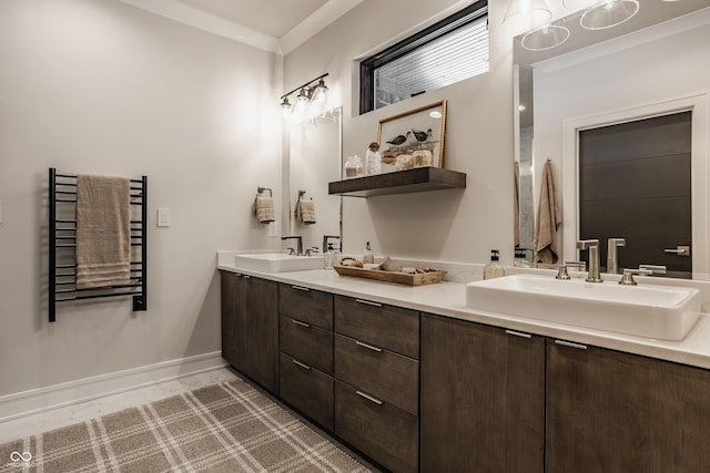 bathroom with radiator and vanity