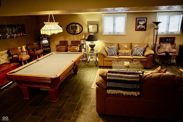 rec room featuring pool table and dark hardwood / wood-style flooring