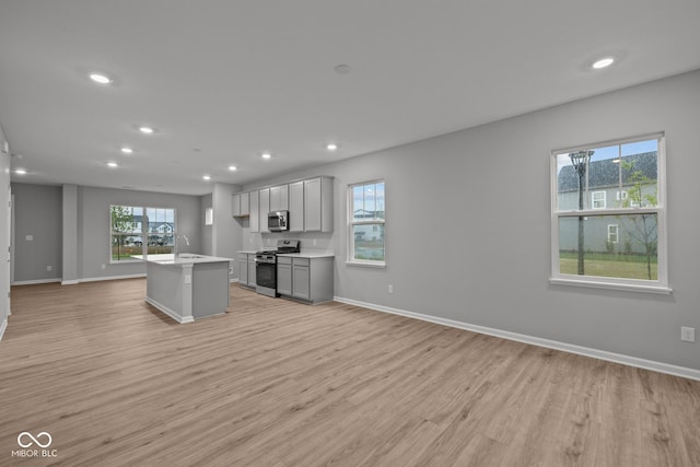 1721 Real St, Indianapolis, IN 46240 - kitchen with appliances with stainless steel finishes, open floor plan, light wood-type flooring, recessed lighting, and light countertops