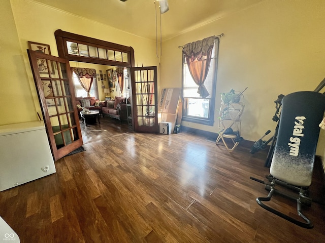 living area with dark hardwood / wood-style floors