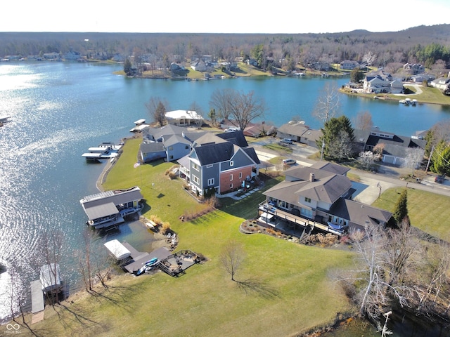 aerial view featuring a water view and a residential view