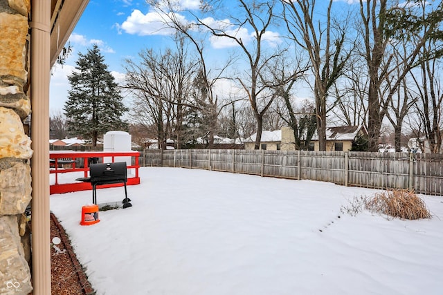 view of yard covered in snow