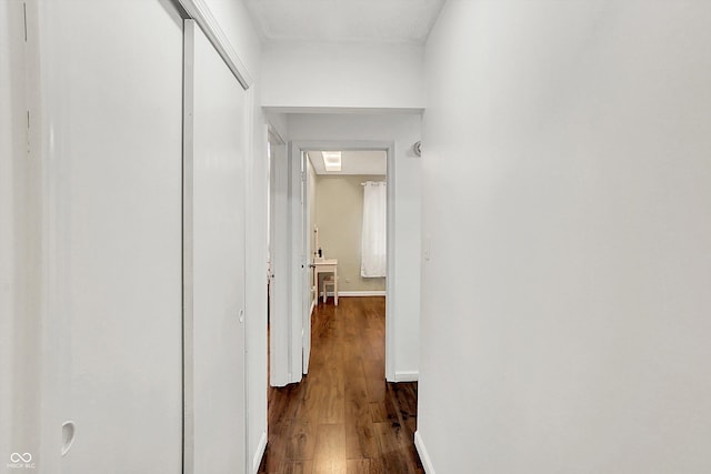 corridor with dark hardwood / wood-style flooring