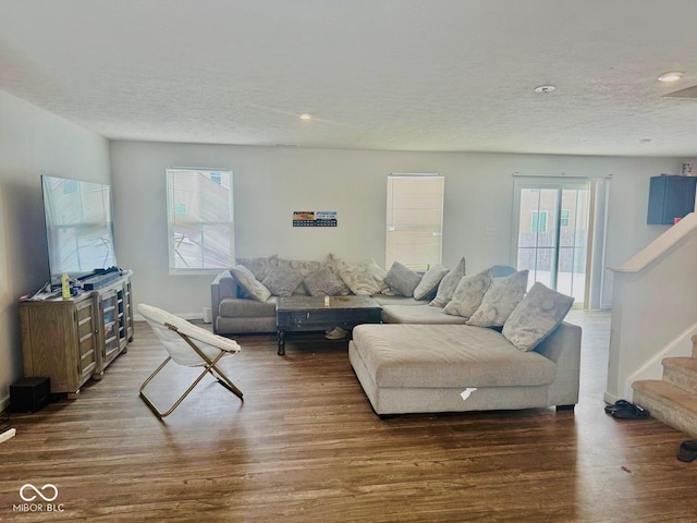 living room with dark wood-type flooring